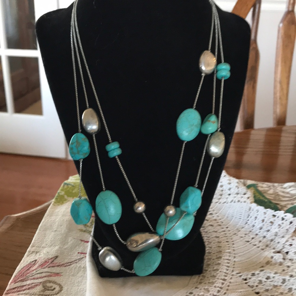 Turquoise Silver Bead Necklace